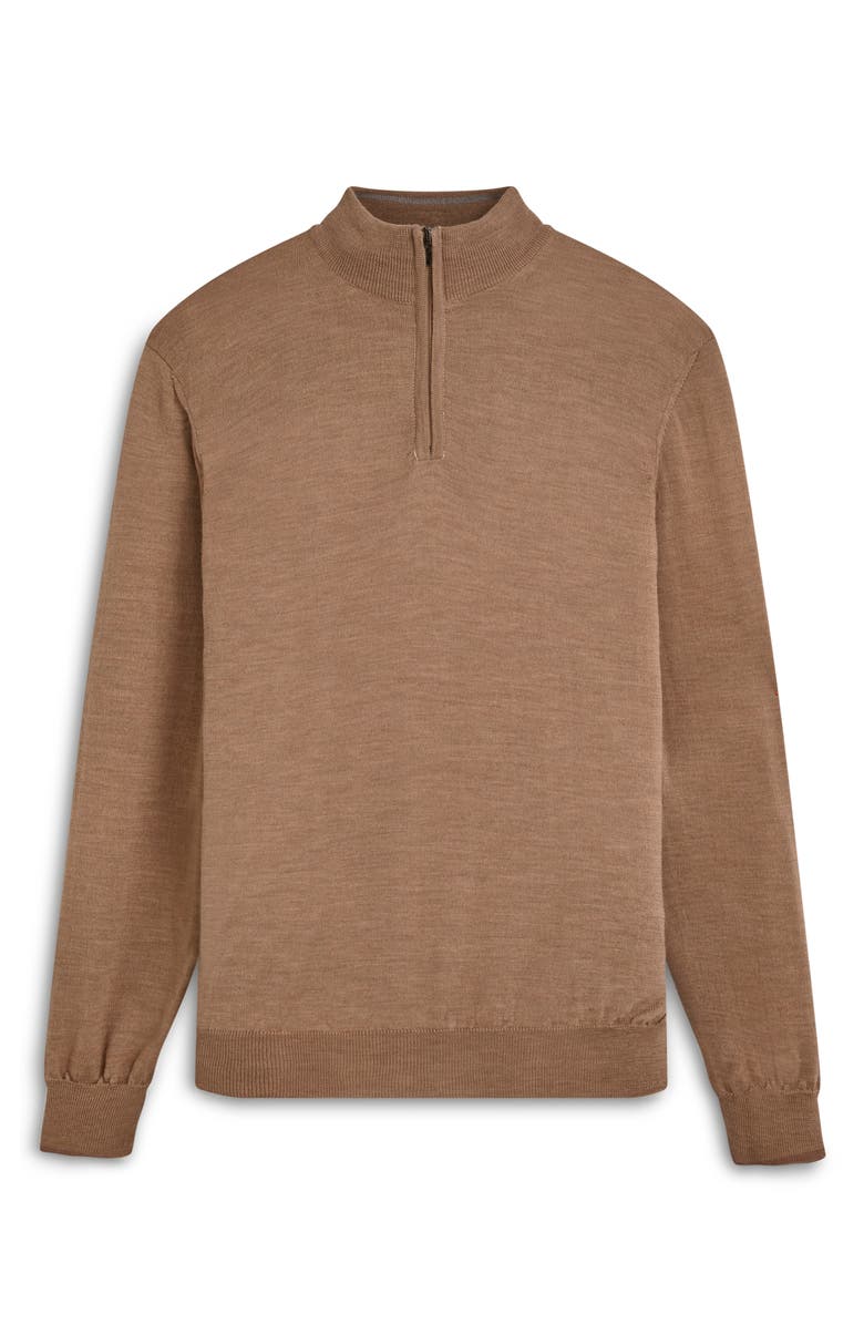 Bugatchi Quarter Zip Merino Wool Pullover, Alternate, color, Camel