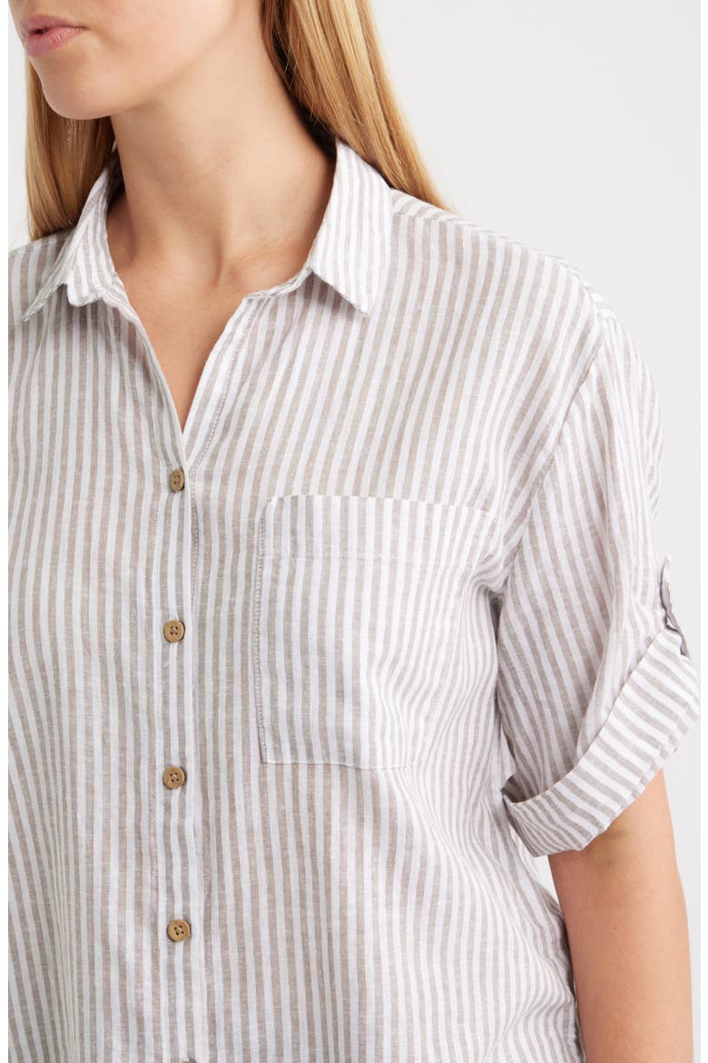 Mason Short Sleeve Stripe Button-Up Shirt, Alternate, color, ARGAN OIL