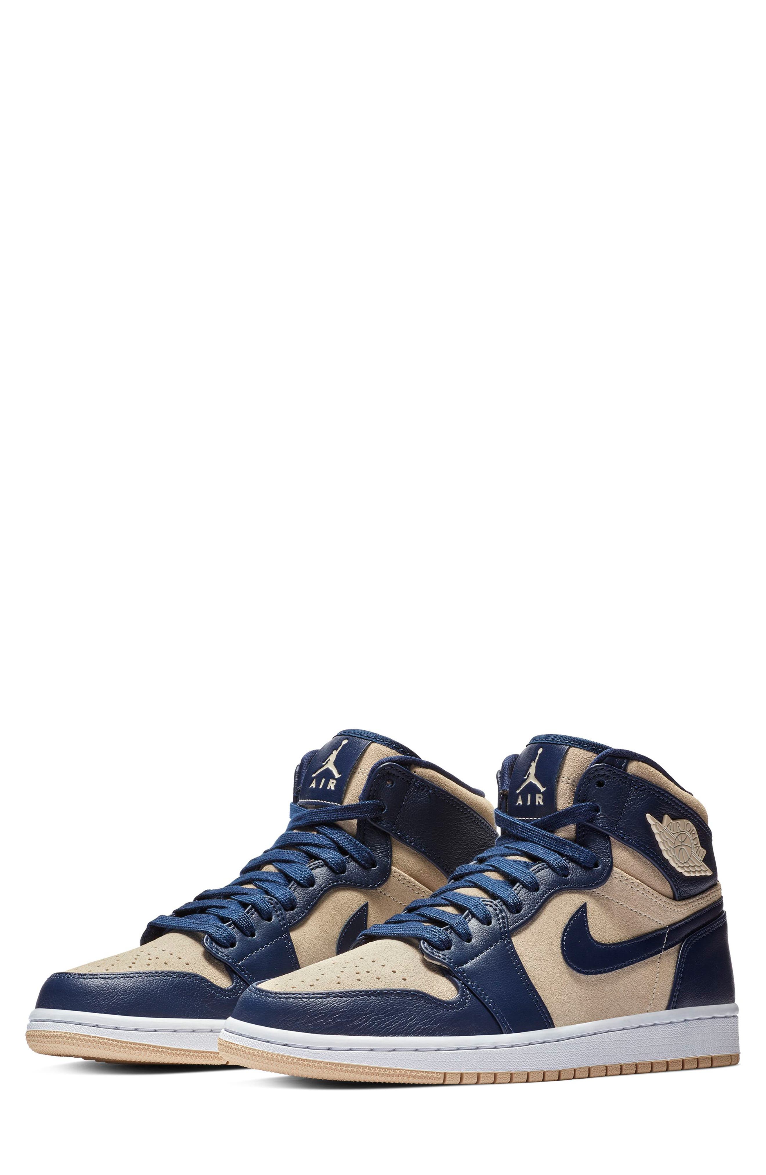 Nike Jordan Air Jordan 1 Retro Premium High Top Sneaker, Main, color, MIDNIGHT NAVY/ CREAM/ WHITE