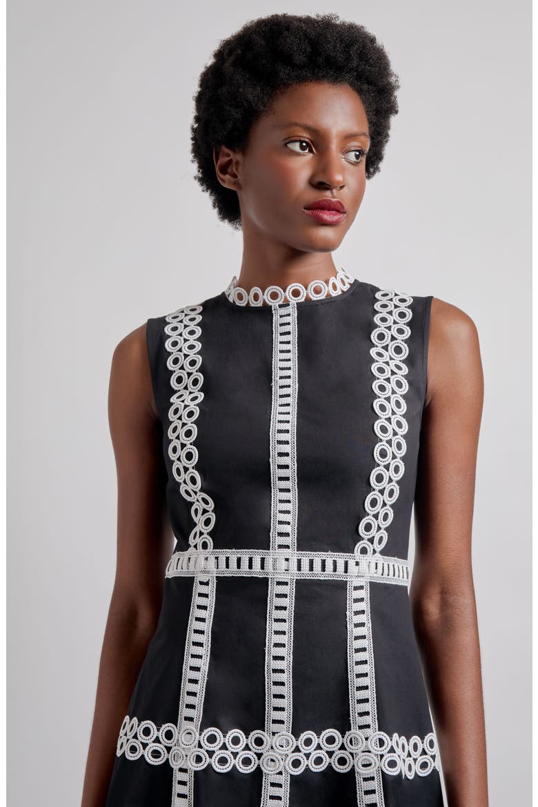 Eyelet Trim Sleeveless Cotton Dress, Alternate, color, BLACK/ WHITE