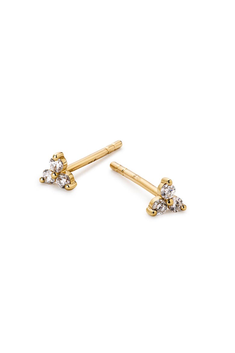 Gold Stud Earrings - Diamond Trefoil Studs, Alternate, color, Gold