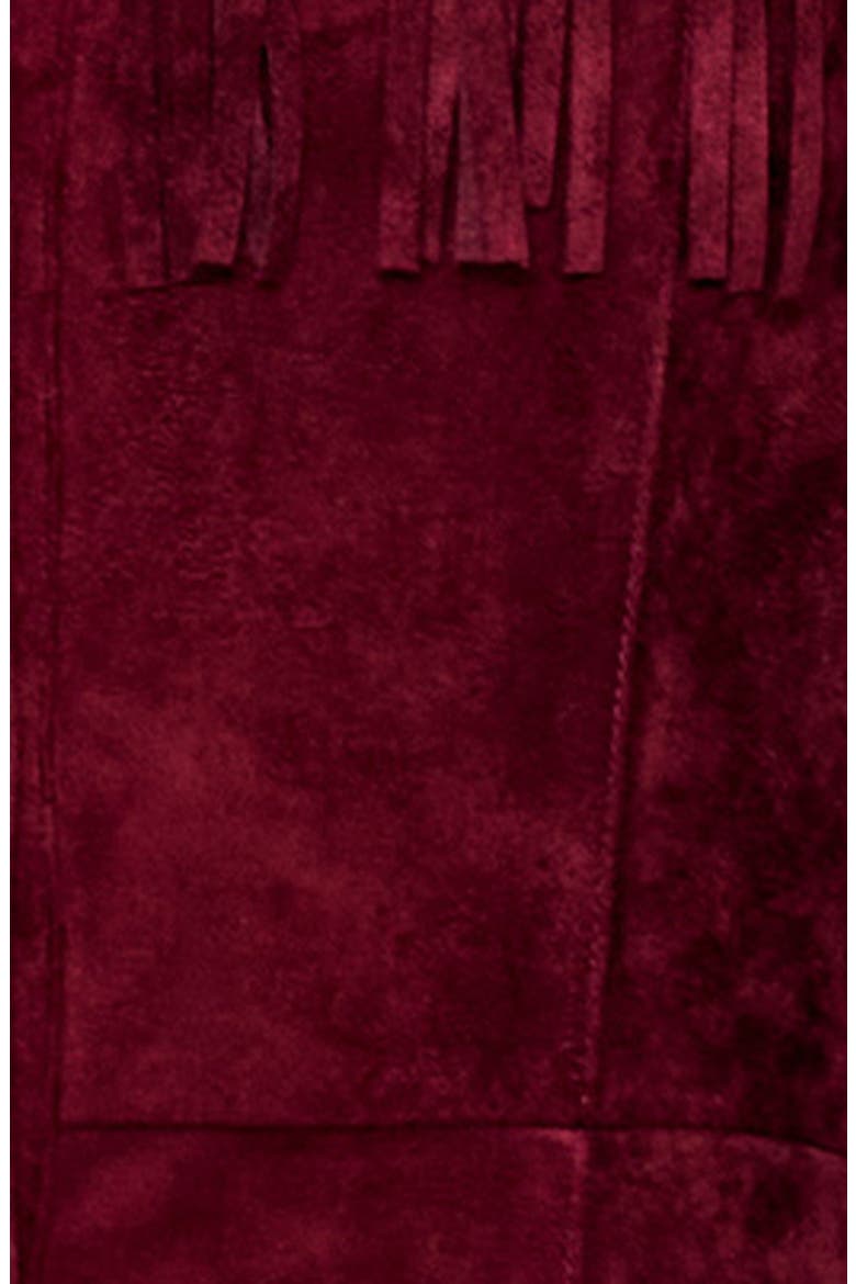 Jimena Fringe Long Sleeve Faux Suede Midi Dress, Alternate, color, WINE