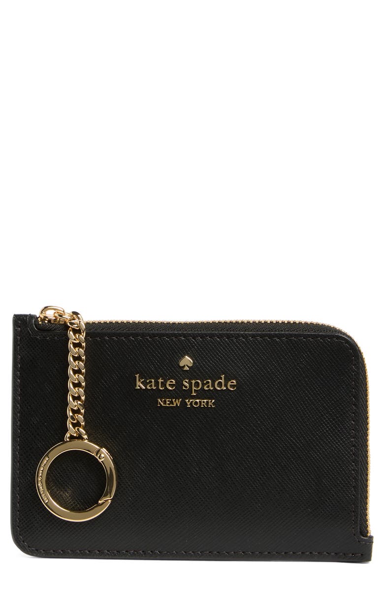 Kate Spade New York madison saffiano zip card case, Main, color, Black