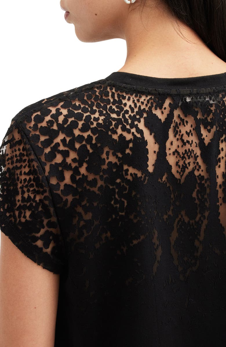 AllSaints Anna Snakeprint Lace Yoke Top, Alternate, color, Black