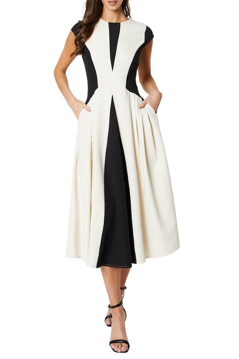 Crepe Color Block Midi Dress, Alternate, color, Mono