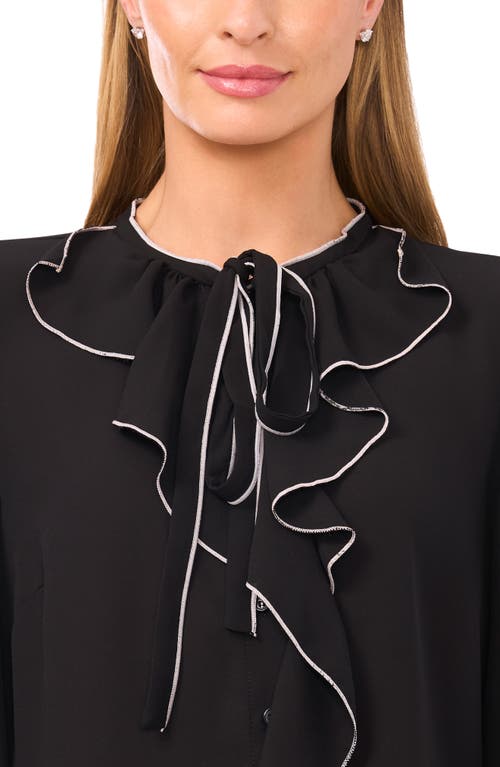 Cece Contrast Trim Ruffle Shirt In Black