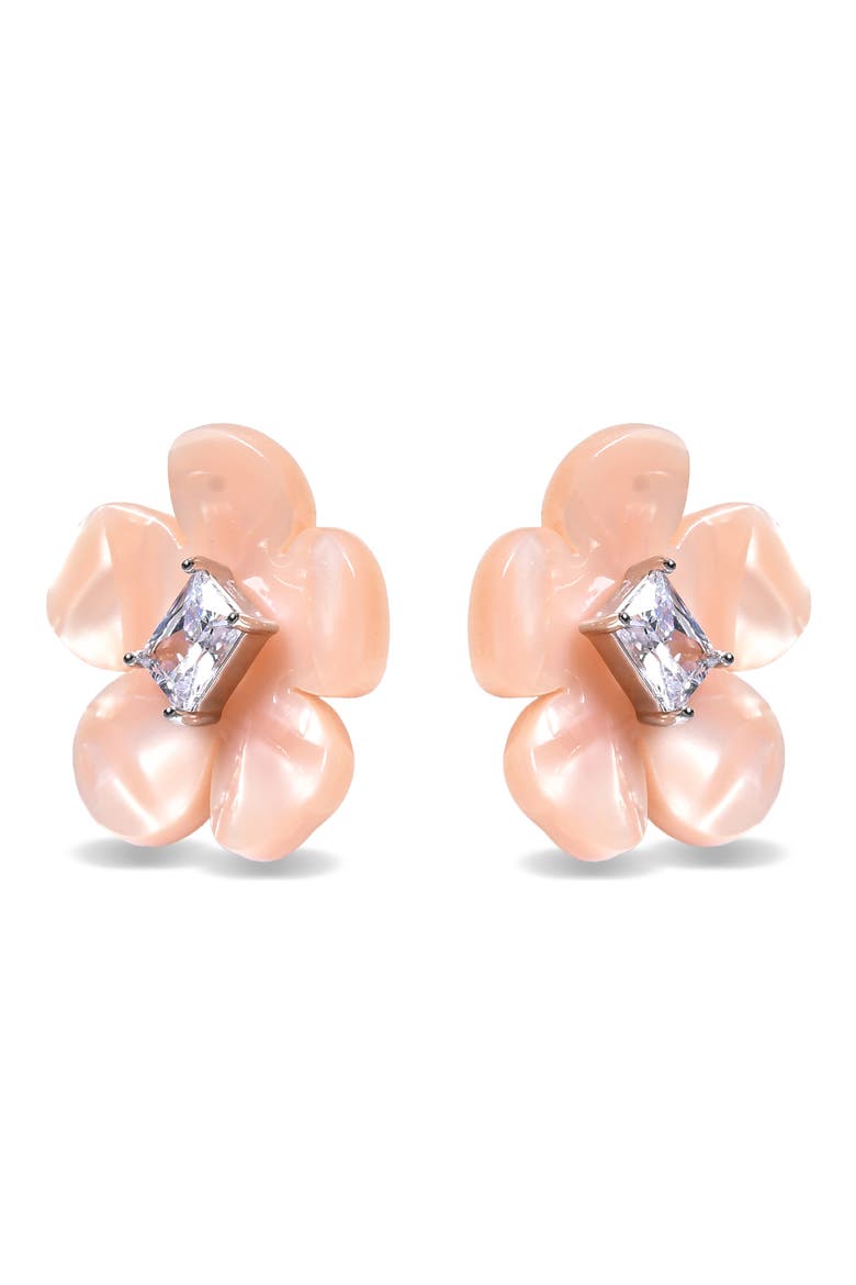 Fiorella Stud Cubic Zirconia Stud Earrings, Alternate, color, PINK
