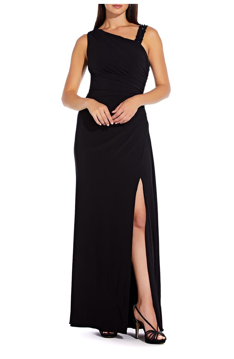 Adrianna Papell Asymmetrical Neck Vent Dress, Main, color, 
