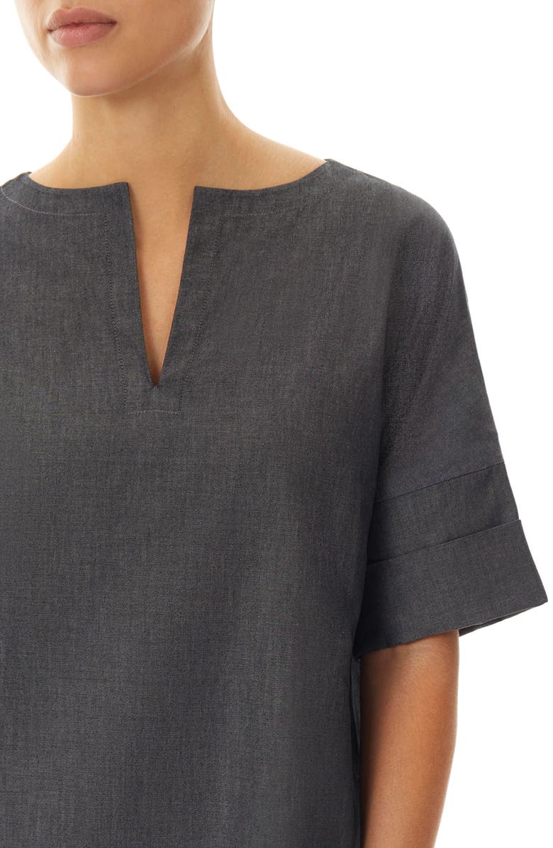 Ming Wang Split Neck Cotton Shift Dress, Alternate, color, 