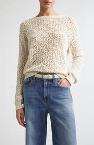 Eleventy Open Stitch Cotton Crewneck Sweater