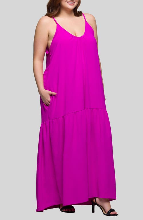 24seven Comfort Apparel Plus Size Lightweight Spaghetti Strap Pocket Maxi Dress In Pink