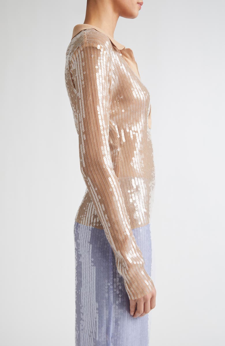 MONSE Long Sleeve Sequin Mesh Polo, Alternate, color,