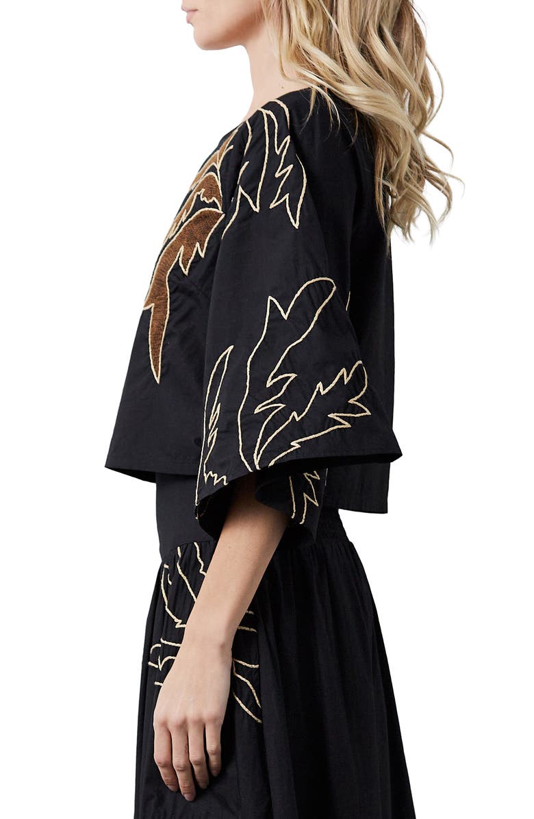 CIEBON Tyler Embroidered Crop Shirt, Alternate, color, Black/ Brown