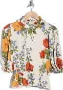 T Tahari Floral Print Ruffle Neck Peplum Crop Top