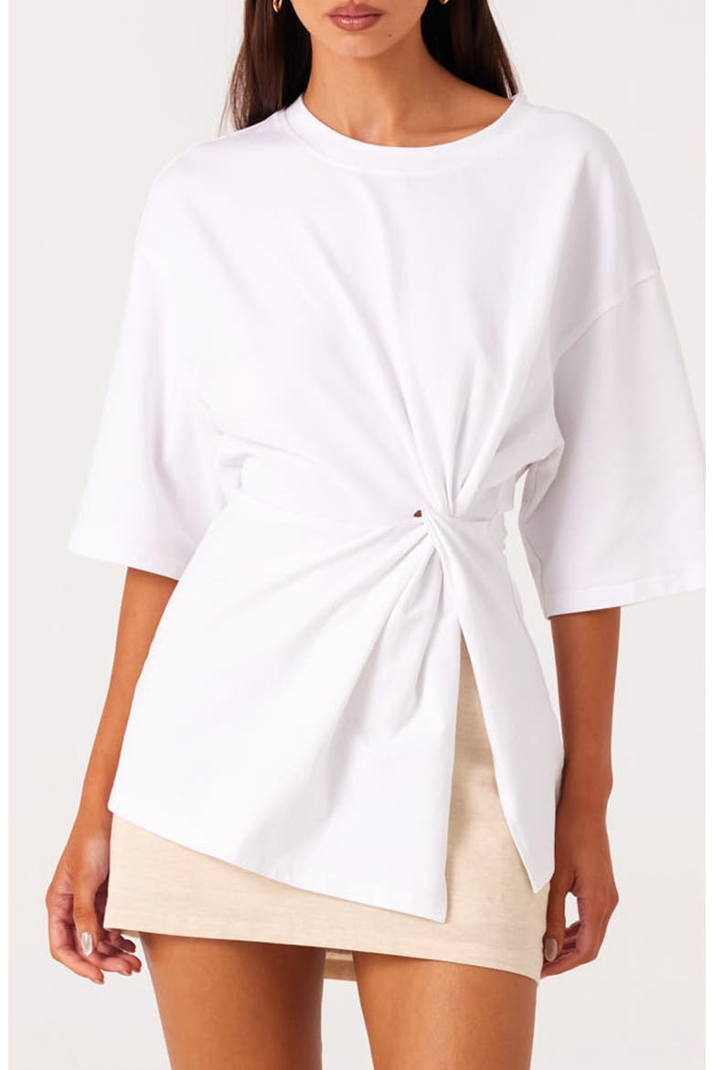 Zaira Twisted Side Knot Stretch Cotton T-Shirt, Main, color, WHITE