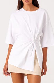 SNDYS Zaira Twisted Side Knot Stretch Cotton T-Shirt