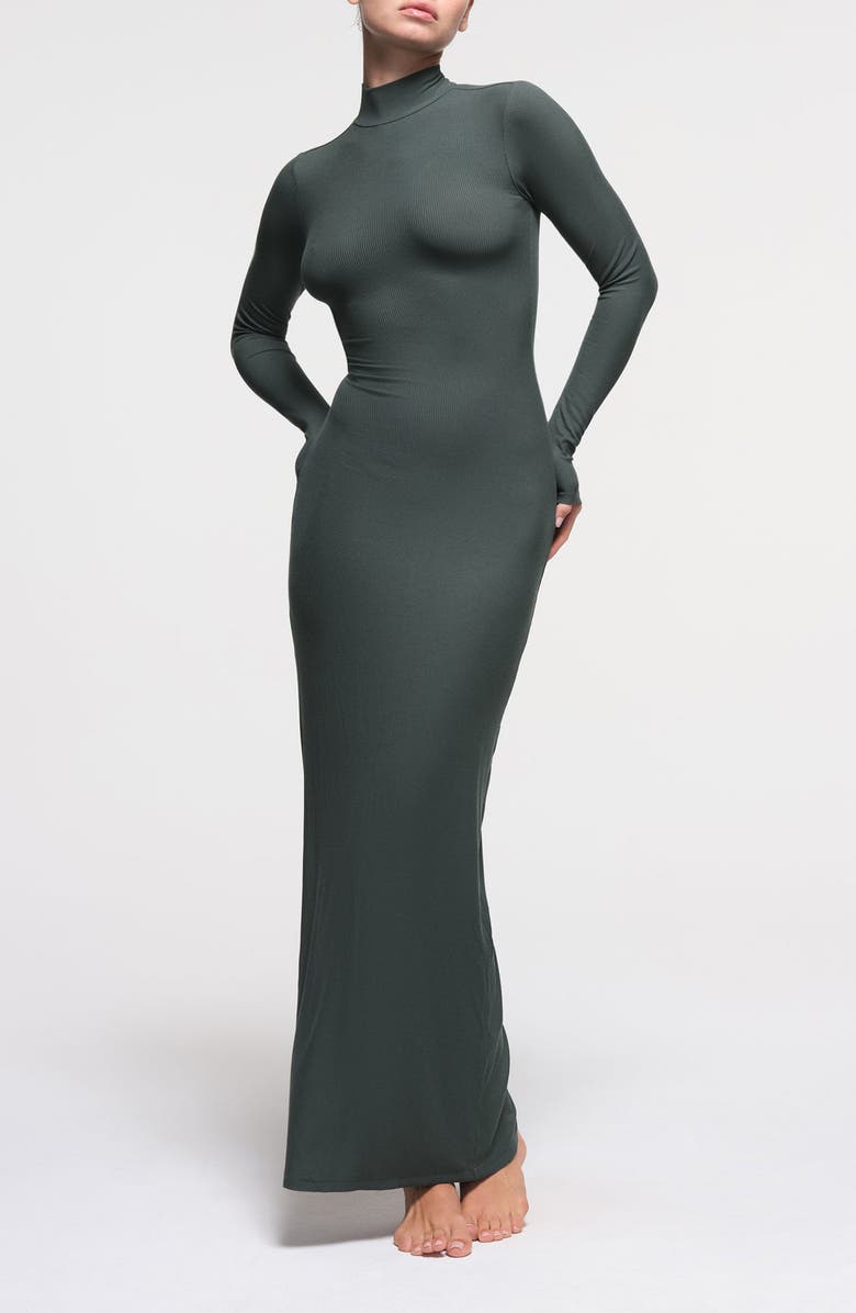 SKIMS Soft Lounge Mock Neck Long Sleeve Maxi Dress, Main, color, Deep Sea