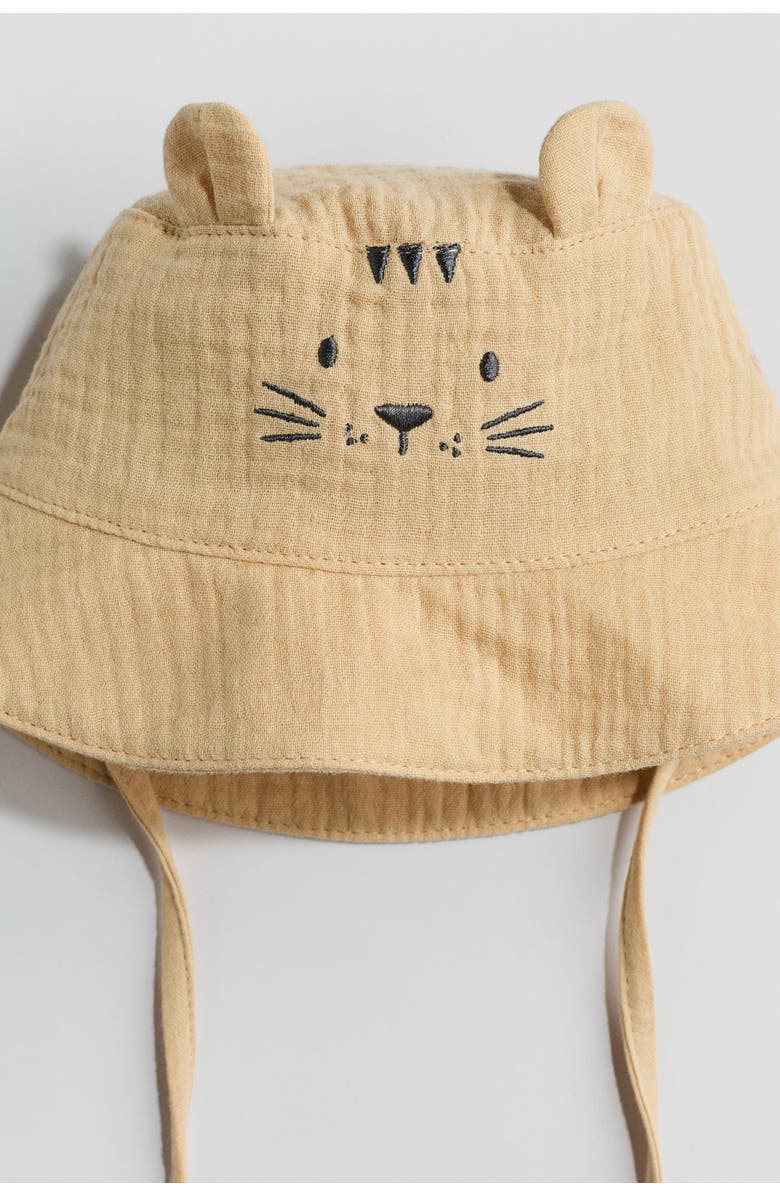 H&M Embroidery-detail Sun Hat, Alternate, color, Beige/Lion