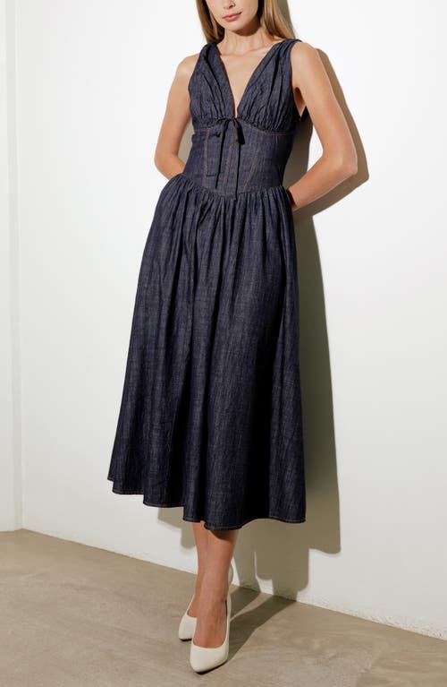 Freemarket Sleeveless Woven Midi Dress In Dark Denim