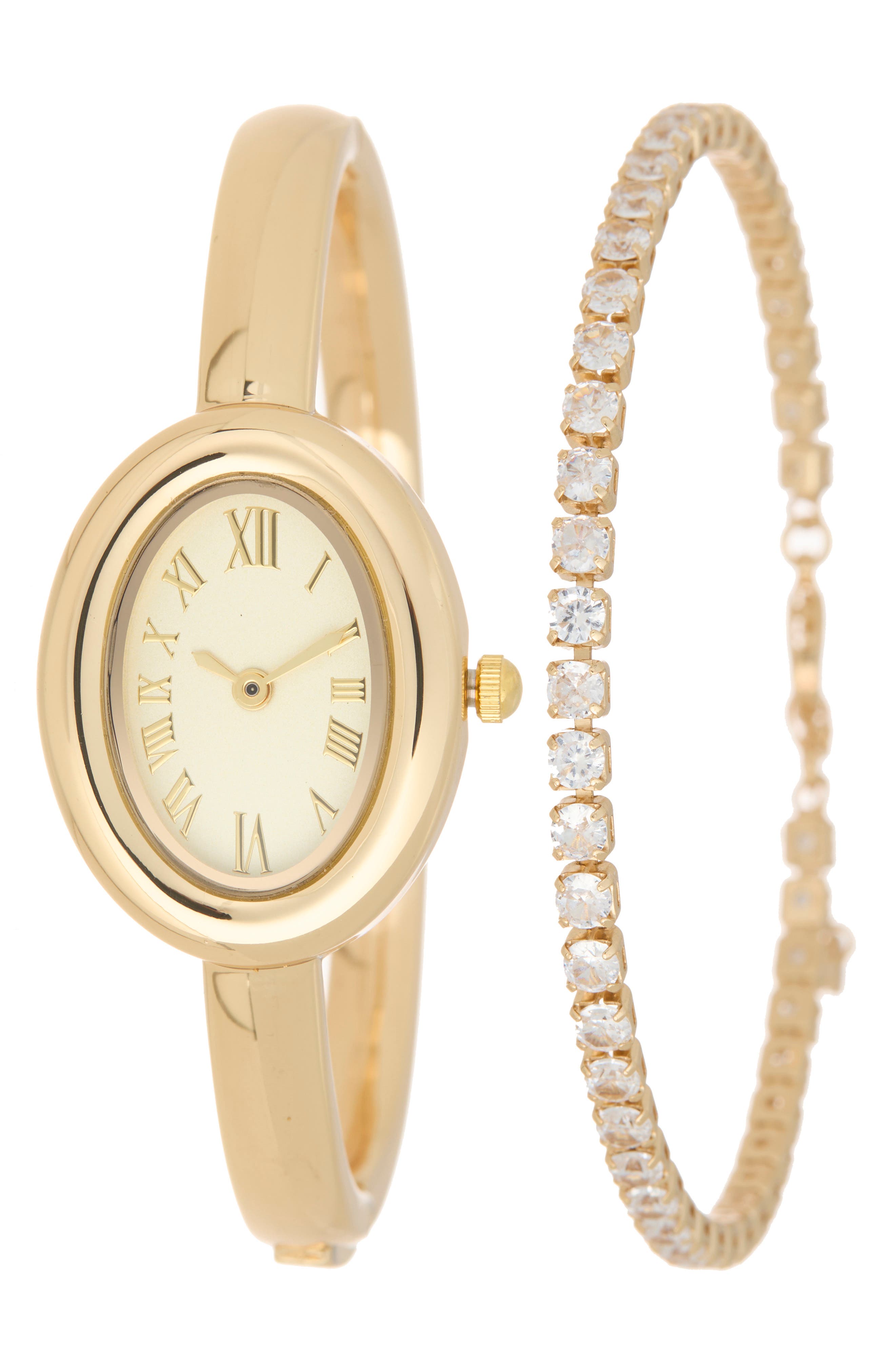 Oval Bangle Watch & Tennis Bracelet Set