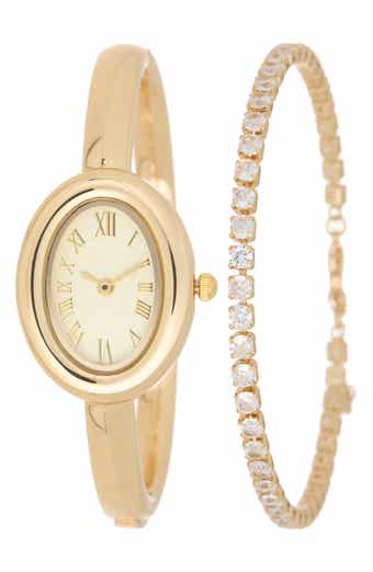 Oval Bangle Watch & Tennis Bracelet Set