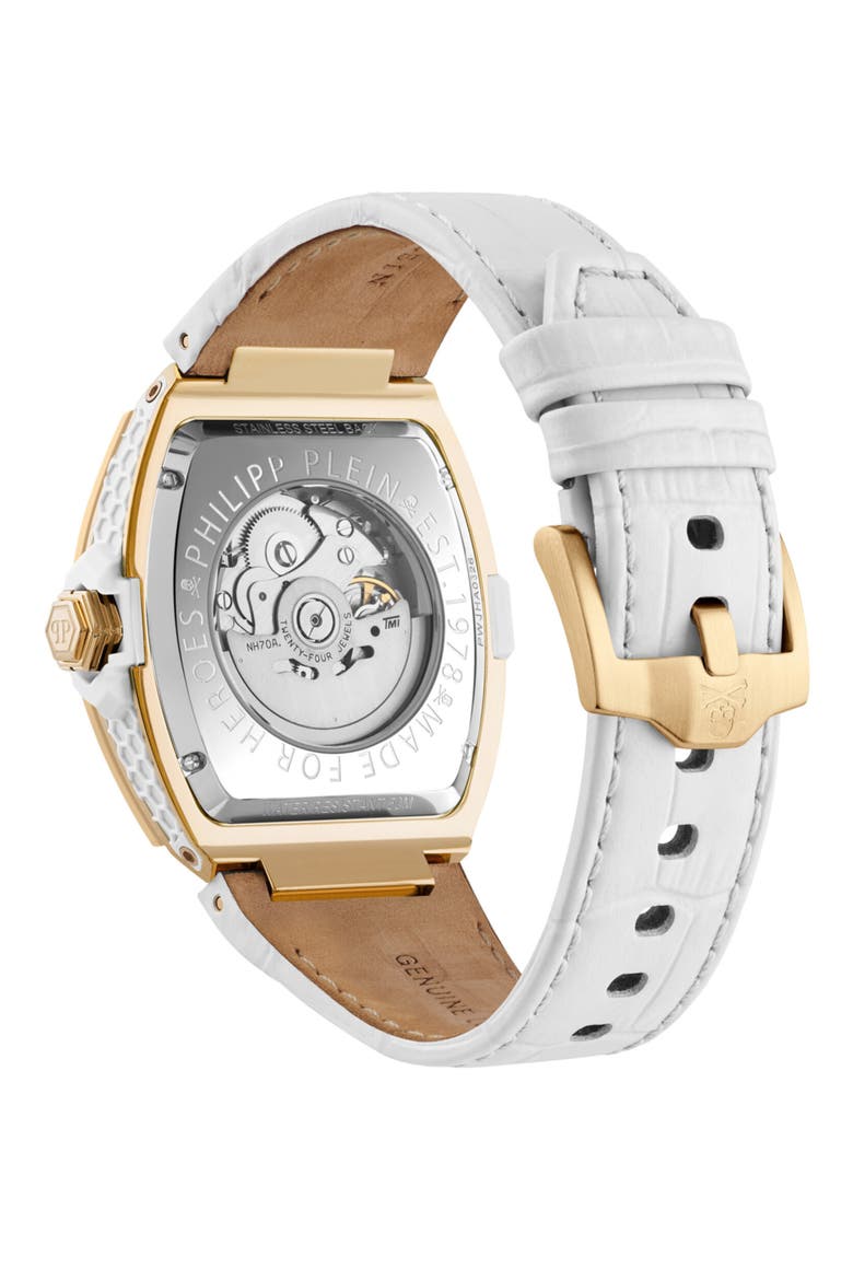 The $keleton 2.0 Automatic Leather Strap Watch, 44mm, Alternate, color, IP YELLOW GOLD