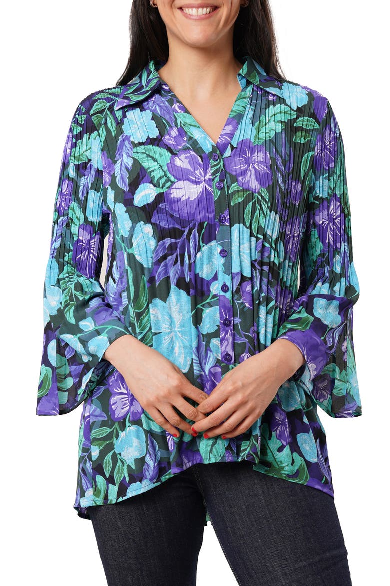 Pleated Button-Up Shirt, Main, color, REAGAN COOL