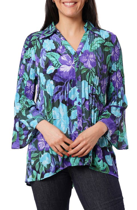 Pleated Button-Up Shirt