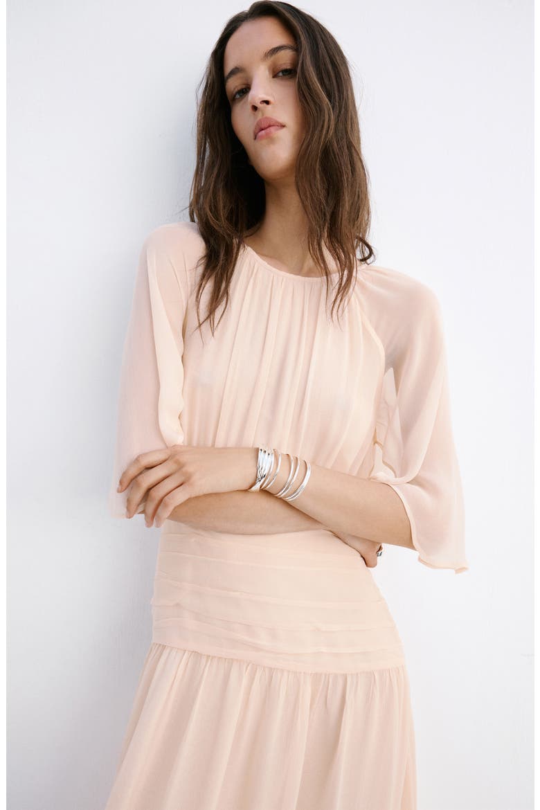 Ruched Chiffon Midi Dress, Alternate, color, PALE PINK