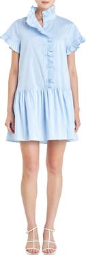 English Factory Ruffle Drop Waist Poplin Minidress