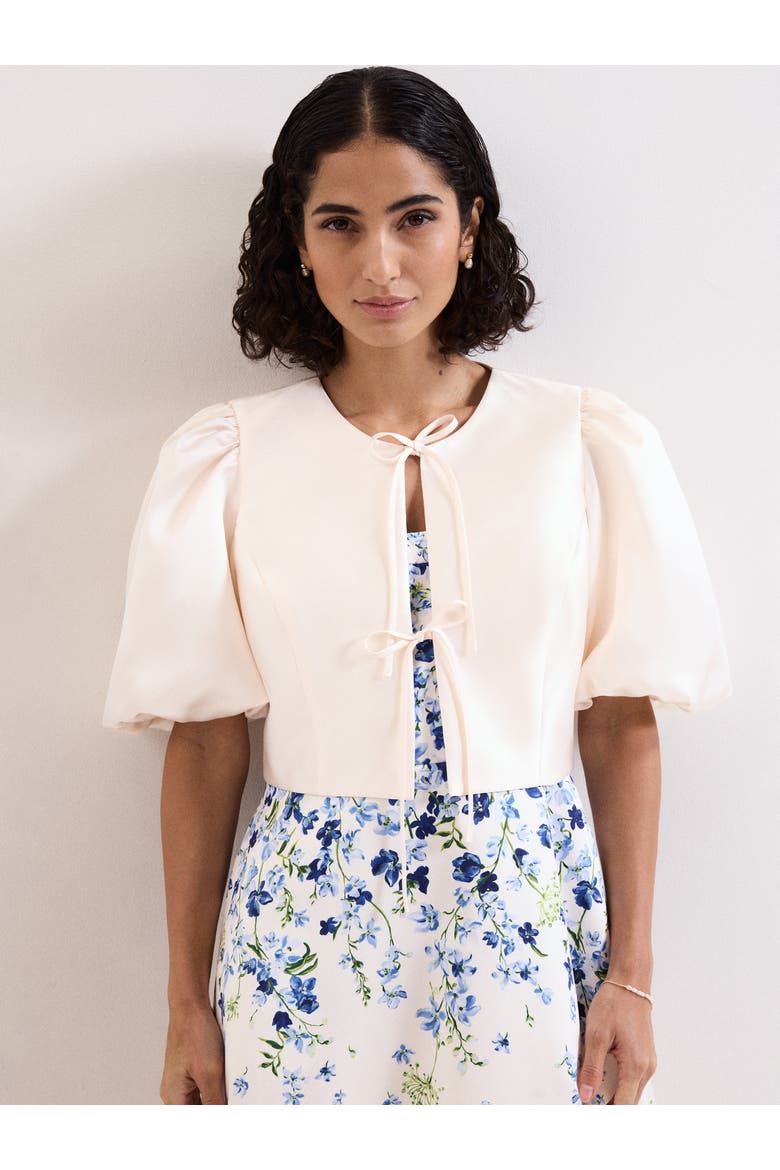 Paulina Cropped Puff-Sleeve Jacket, Main, color, Cream