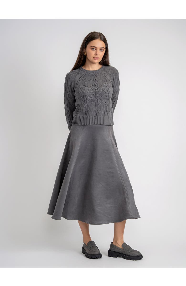Aspect Cable Knit Sweater with Front Artwork, Alternate, color, Medium Grey