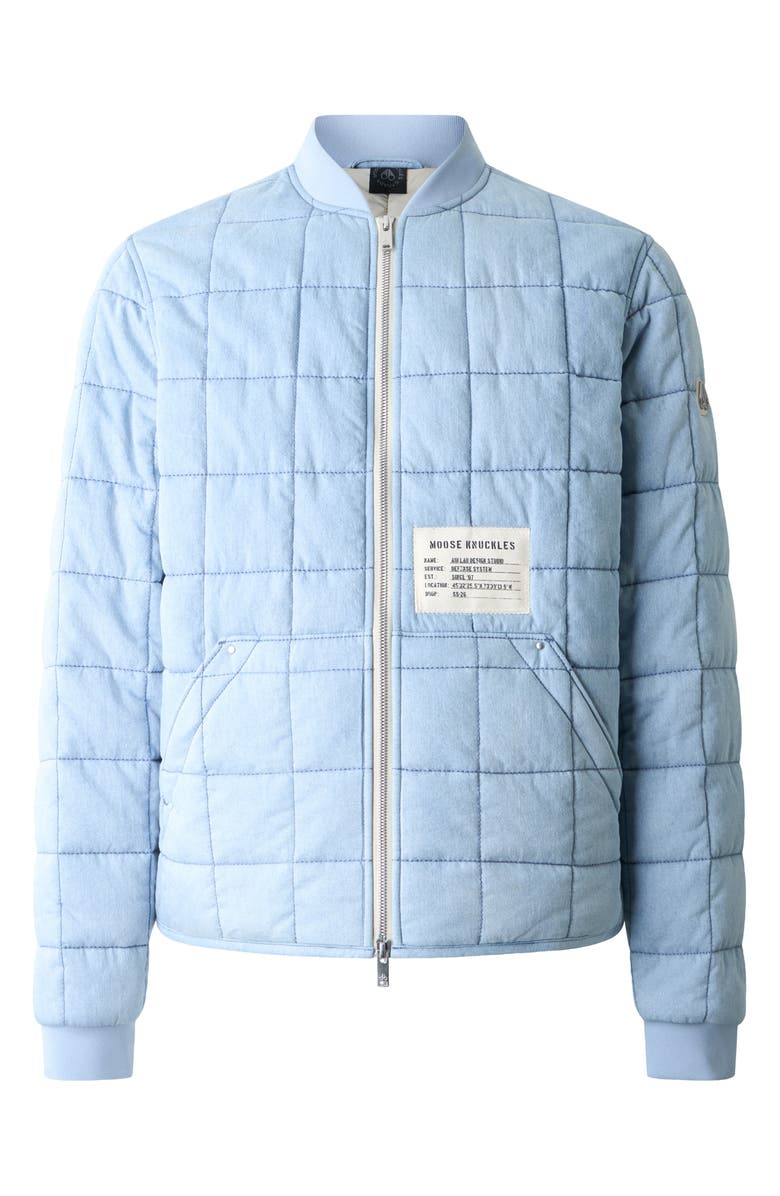 Moose Knuckles Transit Down Denim Liner Bomber Jacket, Alternate, color, Light Denim