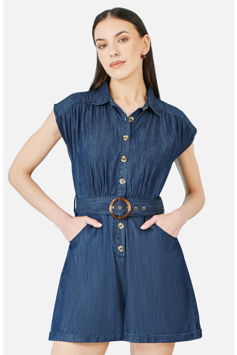 Chambray Cotton Playsuit, Alternate, color, Blue