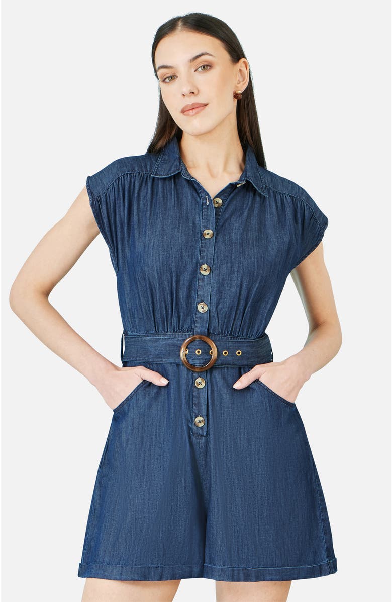 Yumi Chambray Cotton Playsuit, Alternate, color, Blue