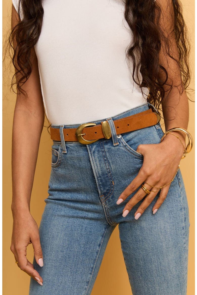 Marfa Leather Belt, Alternate, color, BROWN SUEDE/ GOLD