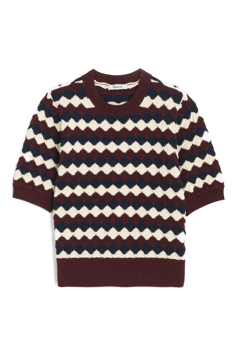 Puff Sleeve Crewneck Sweater, Alternate, color, SMOKED CLARET SCALLOP STRIPE