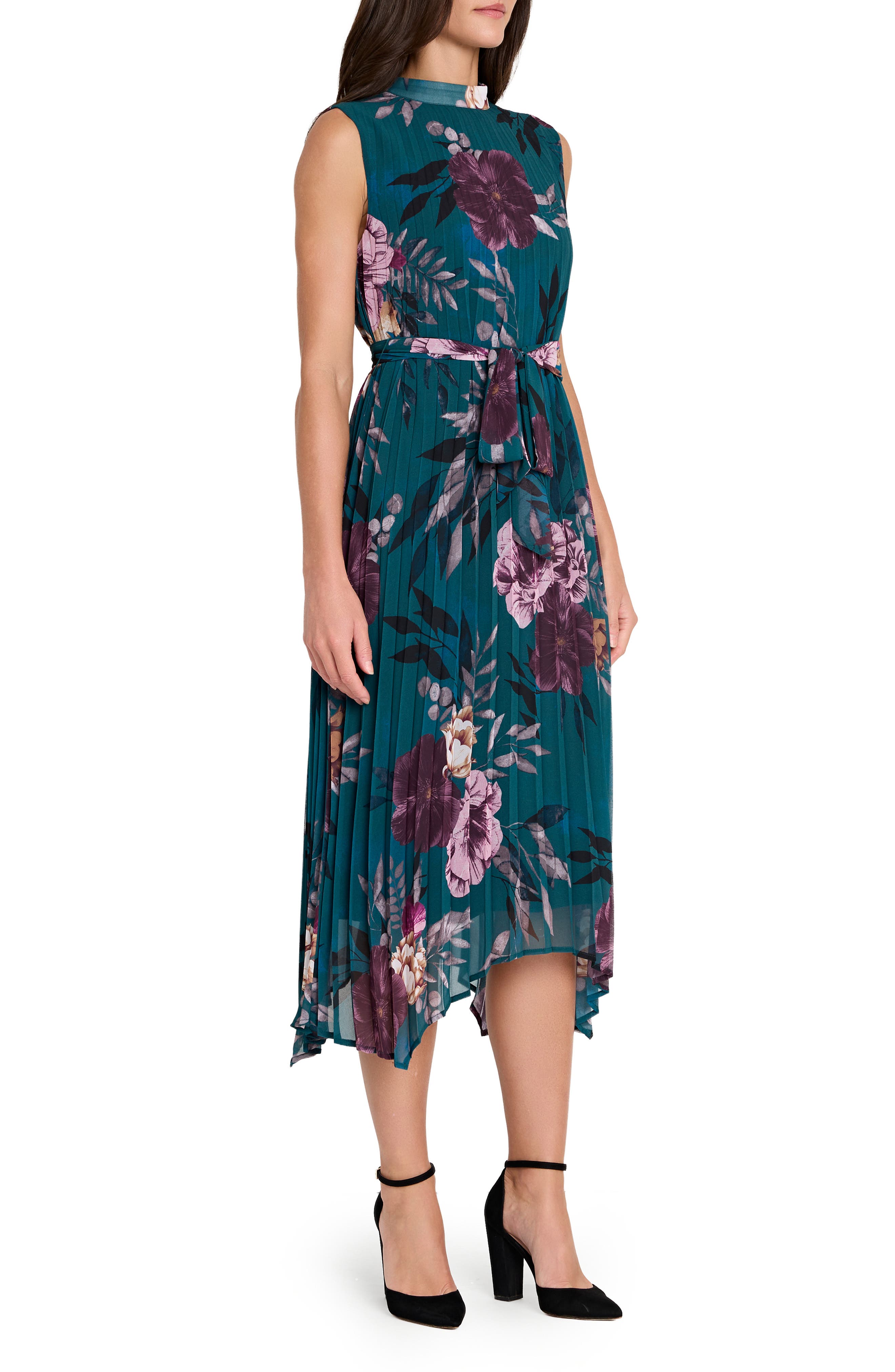 Tahari ASL Floral Pleated Midi Dress (Women) | Nordstromrack