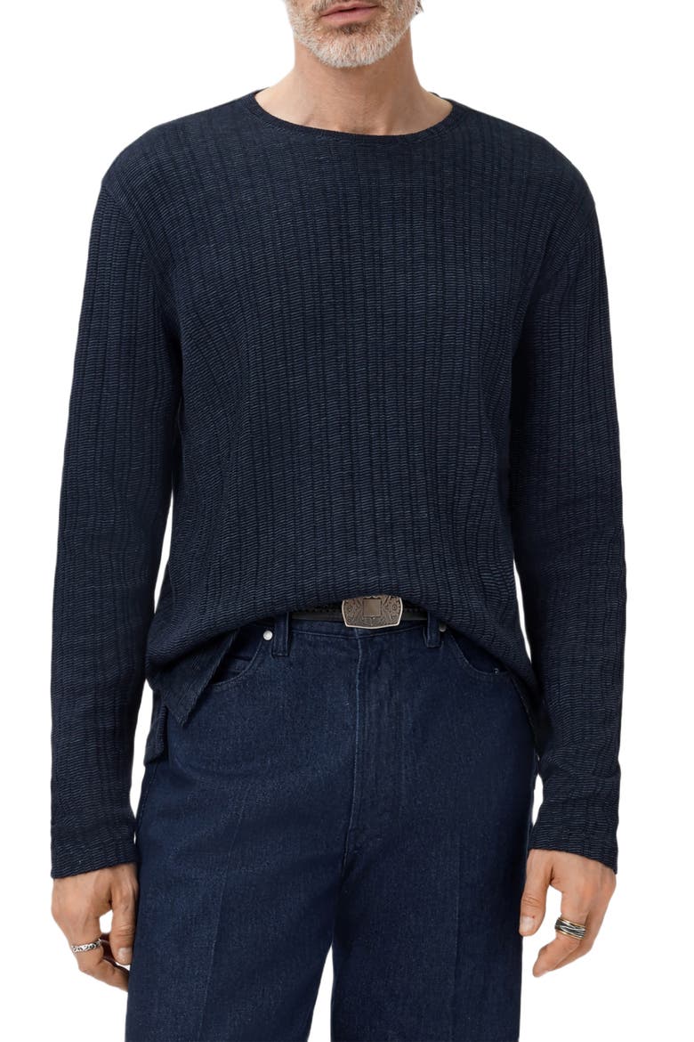 Fern Feeder Stripe Rib Long Sleeve T-Shirt, Main, color, NAVY