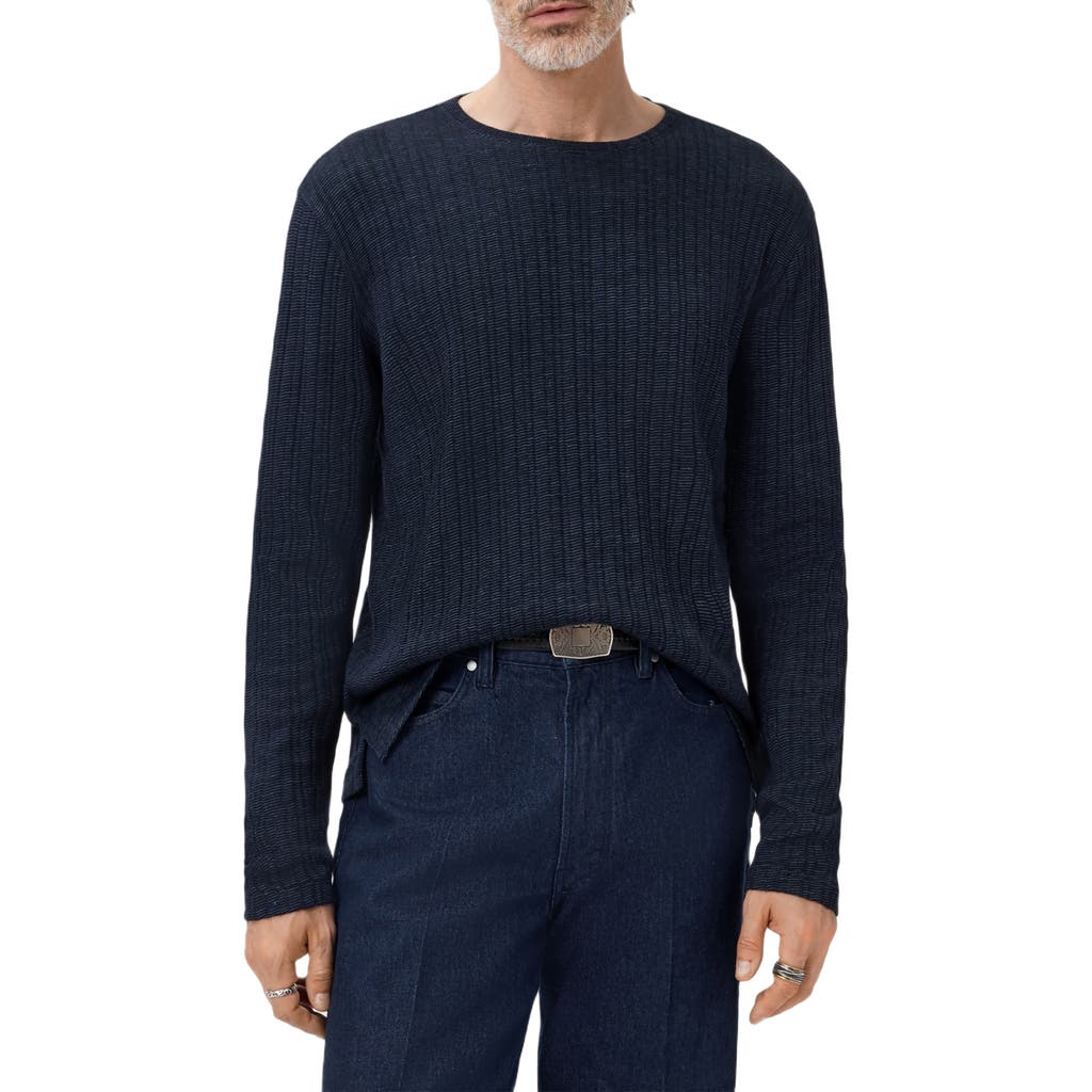 John Varvatos Fern Feeder Stripe Rib Long Sleeve T-shirt In Blue
