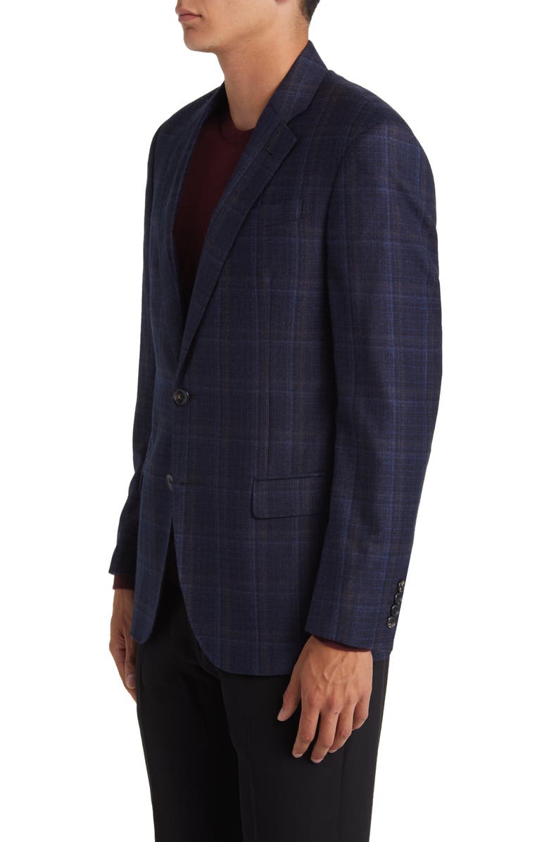 Emporio Armani Plaid Virgin Wool Blazer, Alternate, color, Solid Medium Blue