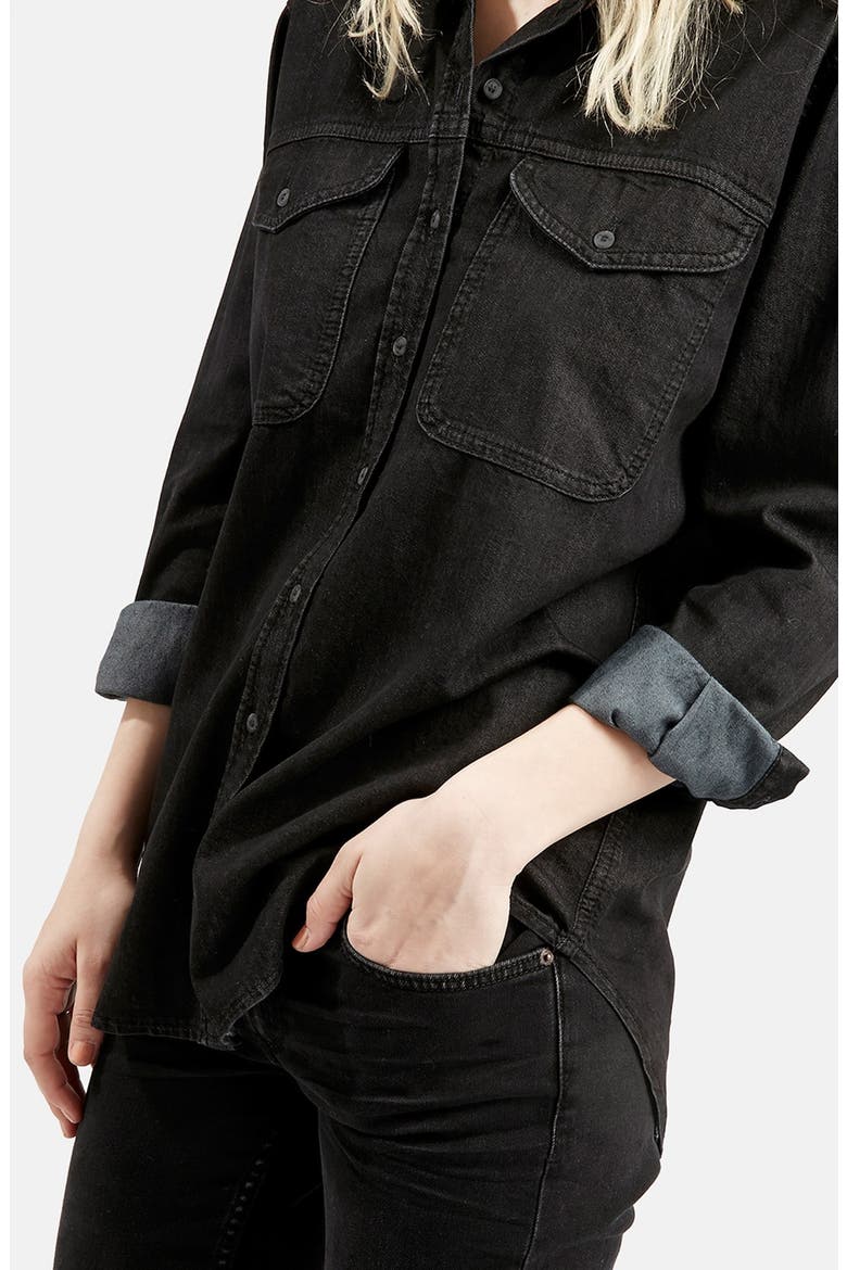 Moto 'Elton' Washed Black Denim Oversize Shirt, Alternate, color, BLACK