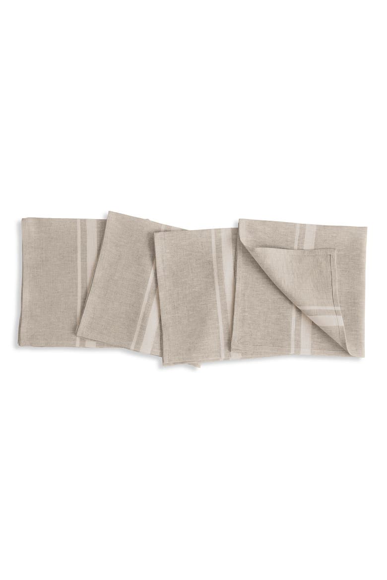 Linen Dinner Napkins Set of 4, 20 x 20" - French Stripe, Main, color, White and Natural