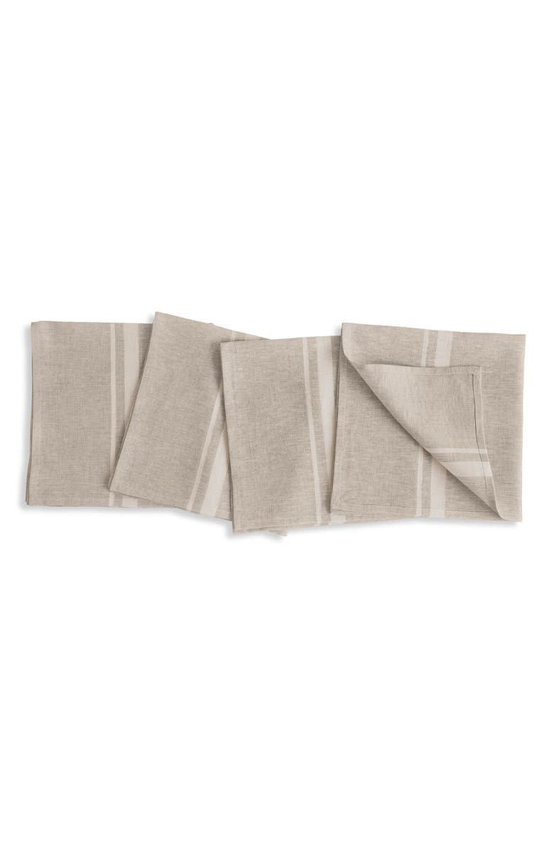 Solino Home Linen Dinner Napkins - French Stripe, 20" x 20", Main, color, White And Natural