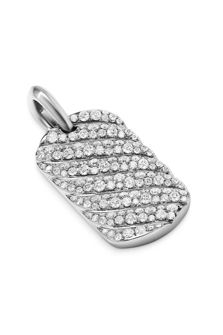 Men's Sculpted Cable Tag in Sterling Silver with Diamonds, 27mm, Alternate, color, STERLING SILVER
