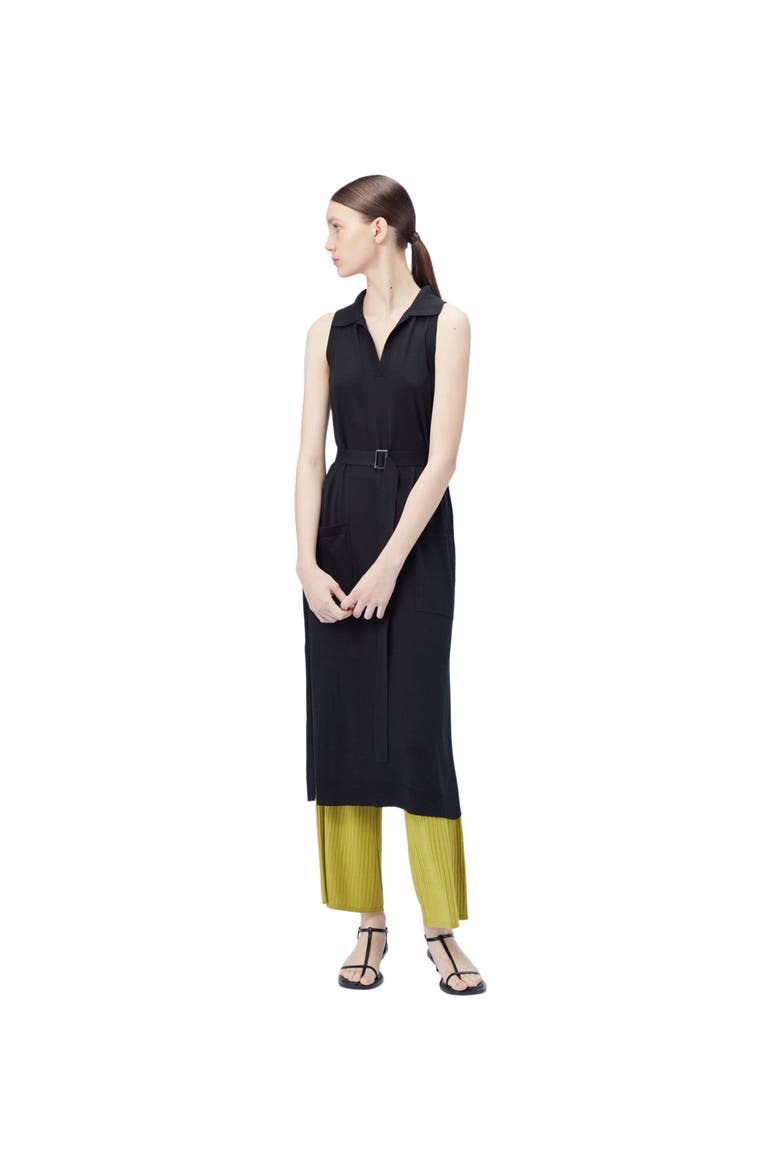 Sleeveless Silk Cashmere Polo Dress, Alternate, color, black