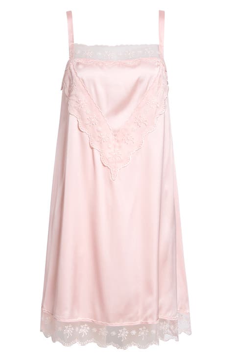 Embroidered Trim Satin Slipdress