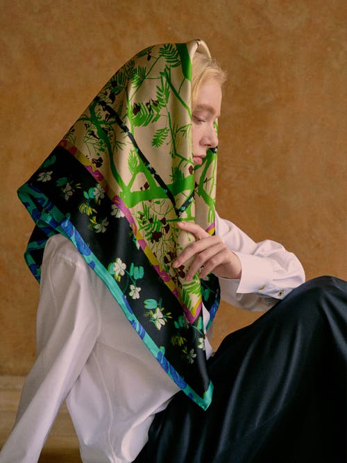Lost Pattern Nyc Floral Tapestry Large Silk Scarf In Multi