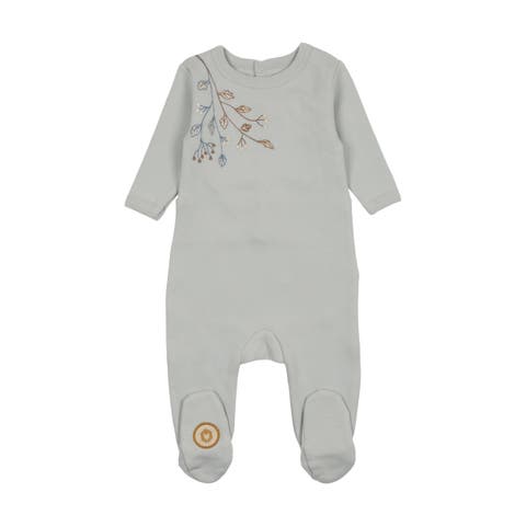 Mon Tresor Budding Blossoms Boys Footie & Bonnet - Ivory & Blue Mon Tresor Budding Blossoms Boys Footie & Bonnet - Ivory & Blue