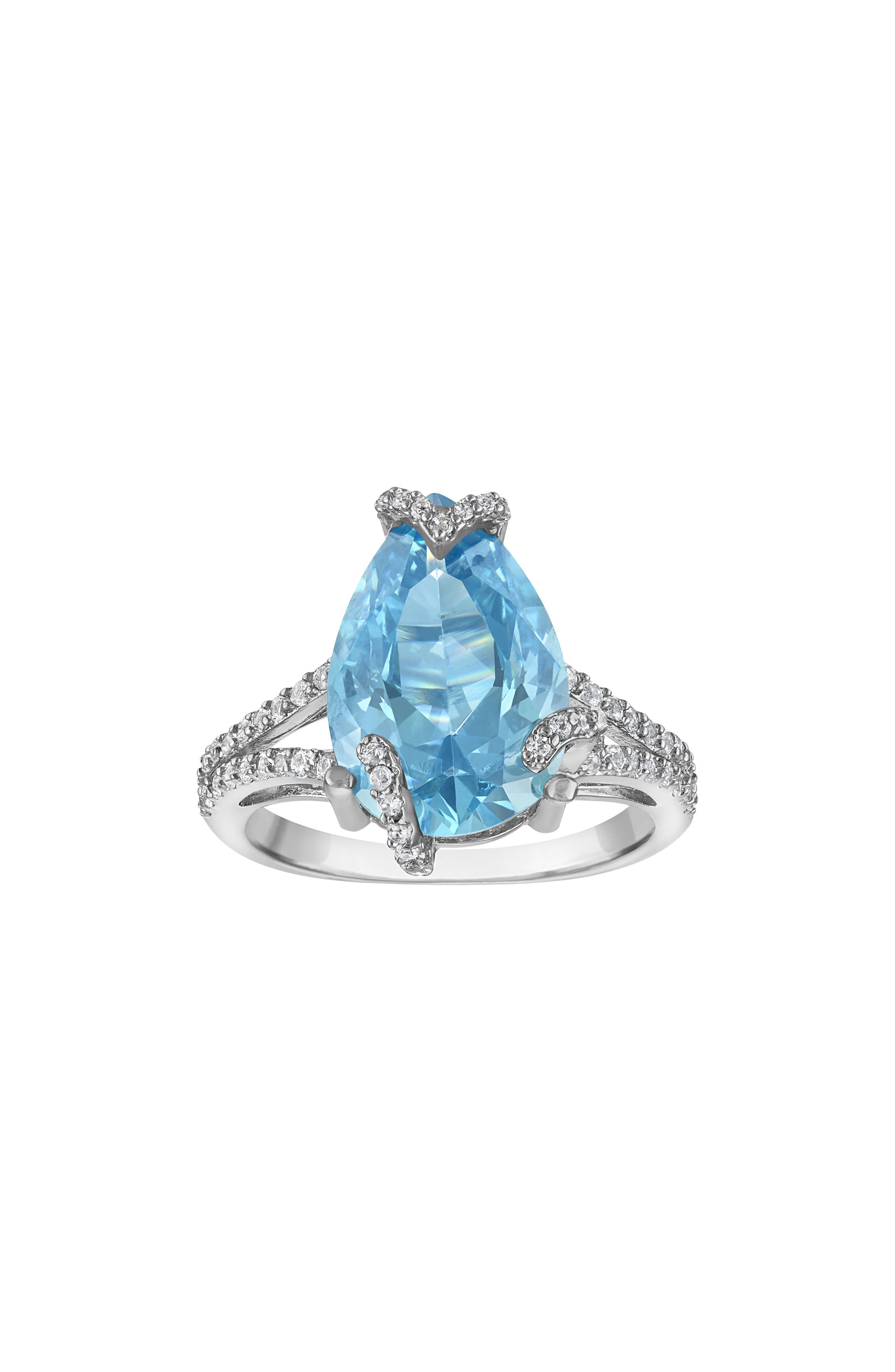 Pear Cut Synthetic Blue Topaz Ring